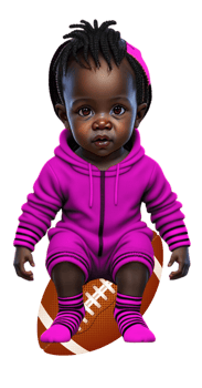 Toddler in Onesie Sitting on Football AI Generated Custom Colored png