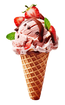 Strawberry Ice cream on wafer cone isolated. png