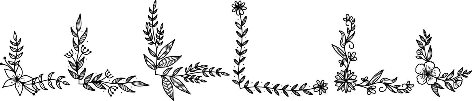 Set of flower corner frame vector design. Hand drawn floral corner borders. Pro Vector