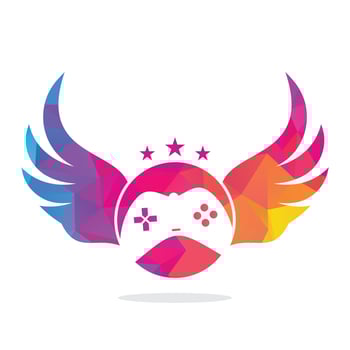 Joystick and wing vector illustration. Game pad and wing logo design icon vector. Flying game logo