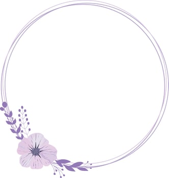 Purple round floral frame. Botanical template with flowers vector