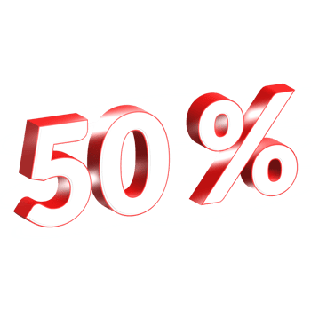 3d numbers 50 percentage red png
