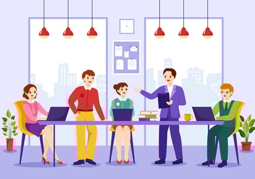 Coworking Business Vector Illustration with Colleagues Talking, Meeting and Working at the Office in Flat Cartoon Hand Drawn Landing Page Templates