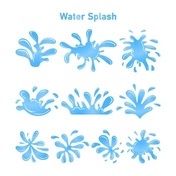 Set of abstract flat blue water splash collection vector