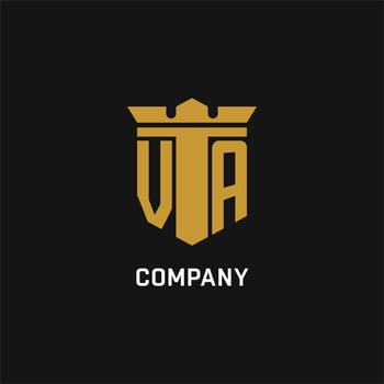 VA initial logo with shield and crown style vector