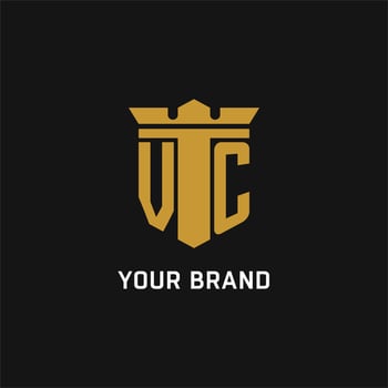 VC initial logo with shield and crown style vector
