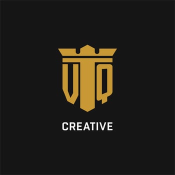 VQ initial logo with shield and crown style vector
