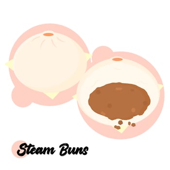 Meat stuff steam buns or baozi. Traditional Chinese food for breakfast or snack vector