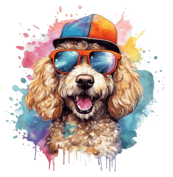Watercolor funny Poodle puppy dog wearing sunglasses . png