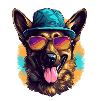 Watercolor funny German Shepherd dog wearing sunglasses . png
