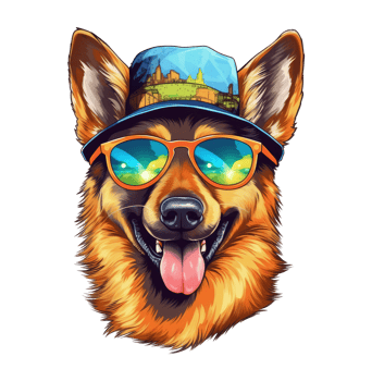 Watercolor funny German Shepherd dog wearing sunglasses . png