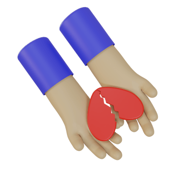 3d render illustration of a hand icon carrying a cracked or broken heart. broken heart concept png