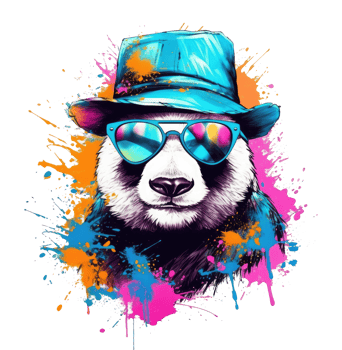 Watercolor funny Panda wearing sunglasses . png