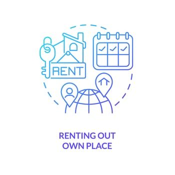Renting out own place blue gradient concept icon. Offset travel costs. Landlords. Find tenants. Save money tip abstract idea thin line illustration. Isolated outline drawing vector