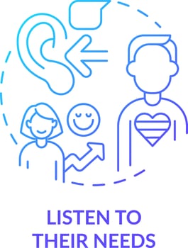 Listen to their needs blue gradient concept icon. Inclusion providing. Support LGBTQ seniors abstract idea thin line illustration. Isolated outline drawing vector