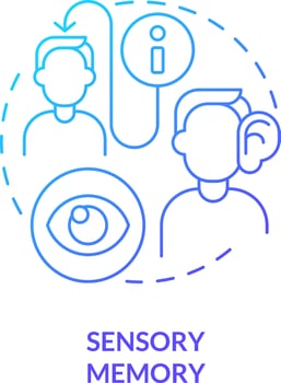 Sensory memory blue gradient concept icon. Microlearning step abstract idea thin line illustration. Listening, viewing skills. Info perception. Isolated outline drawing vector