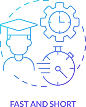 Fast and short blue gradient concept icon. Principle of microlearning abstract idea thin line illustration. Quick learner. Bite-sized learning. Isolated outline drawing vector