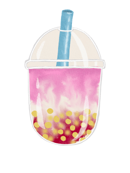 Watercolor Painting of Bubble Strawberry Milk Drink png