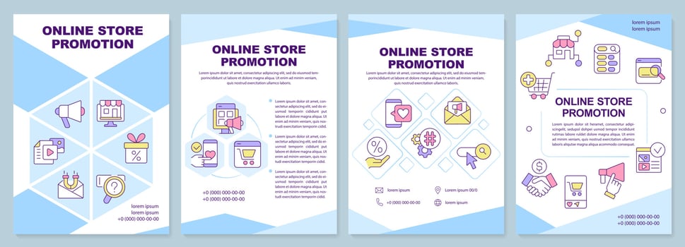 Online store promotion turquoise brochure template. Leaflet design with linear icons. Editable 4 vector layouts for presentation, annual reports
