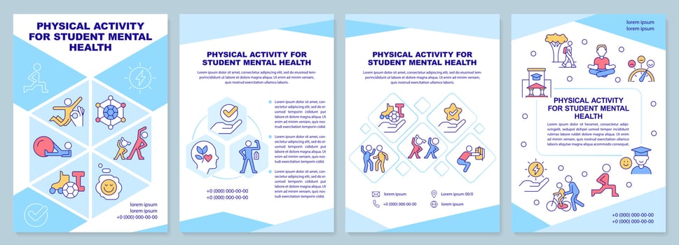 Physical activity for student mental health brochure template. Leaflet design with linear icons. Editable 4 vector layouts for presentation, annual reports