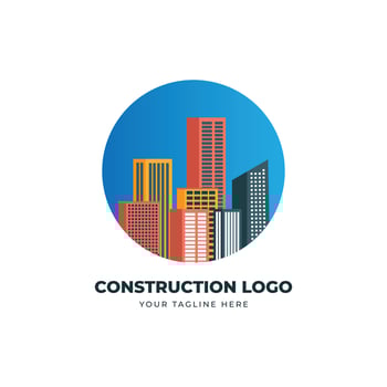 Construction logo design with buildings vector template