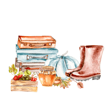 Composition of fall flowers, leaves,pumpkins, boots and berries. Hand drawn autumn leaves and elements. Hand drawn illustration of autumn. Perfect for scrapbooking, wedding invitation, posters. png