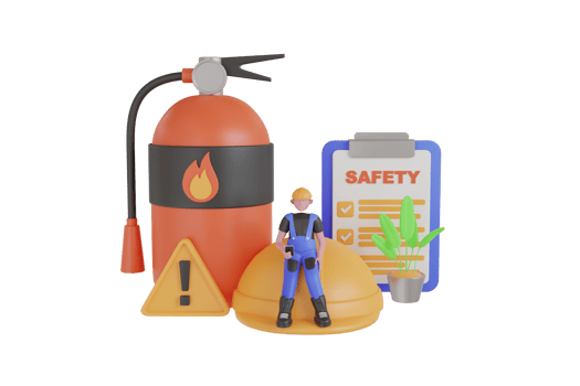 worker personal protective equipment and precautionary measures at workplace, Safety first for worker. 3D Illustration of Occupational Safety png