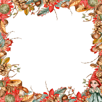Watercolor autumn square frame with sea buckthorn llustration png