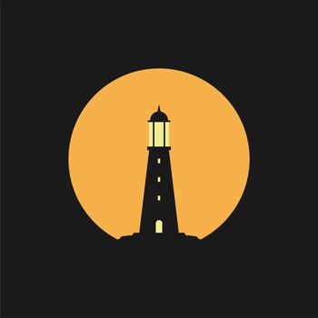 lighthouse on the edge of a cliff with sunrise or sunset flat design vector illustration