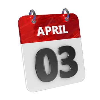 April 3 Date 3D Icon Isolated, Shiny and Glossy 3D Rendering, Month Date Day Name, Schedule, History png