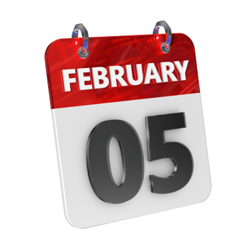 February 5 Date 3D Icon Isolated, Shiny and Glossy 3D Rendering, Month Date Day Name, Schedule, History png