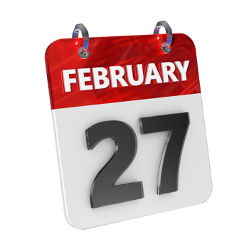 February 27 Date 3D Icon Isolated, Shiny and Glossy 3D Rendering, Month Date Day Name, Schedule, History png