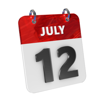 July 12 Date 3D Icon Isolated, Shiny and Glossy 3D Rendering, Month Date Day Name, Schedule, History png