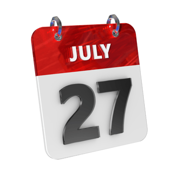 July 27 Date 3D Icon Isolated, Shiny and Glossy 3D Rendering, Month Date Day Name, Schedule, History png