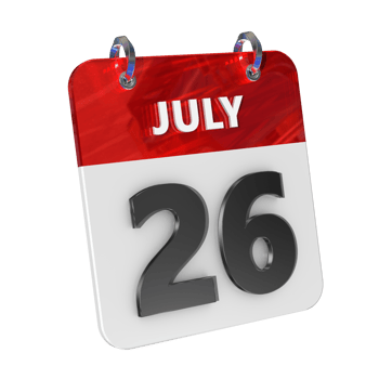 July 26 Date 3D Icon Isolated, Shiny and Glossy 3D Rendering, Month Date Day Name, Schedule, History png