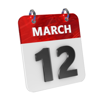 March 12 Date 3D Icon Isolated, Shiny and Glossy 3D Rendering, Month Date Day Name, Schedule, History png