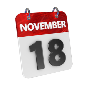 November 18 Date 3D Icon Isolated, Shiny and Glossy 3D Rendering, Month Date Day Name, Schedule, History png
