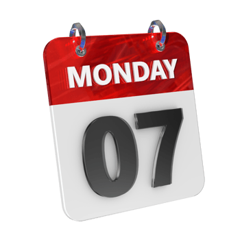 Monday 7 Date 3D Icon Isolated, Shiny and Glossy 3D Rendering, Month Date Day Name, Schedule, History png