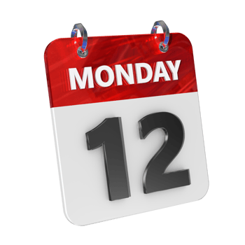Monday 12 Date 3D Icon Isolated, Shiny and Glossy 3D Rendering, Month Date Day Name, Schedule, History png