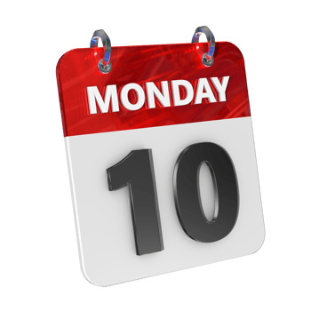 Monday 10 Date 3D Icon Isolated, Shiny and Glossy 3D Rendering, Month Date Day Name, Schedule, History png