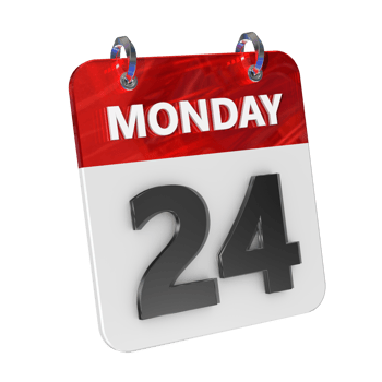 Monday 24 Date 3D Icon Isolated, Shiny and Glossy 3D Rendering, Month Date Day Name, Schedule, History png