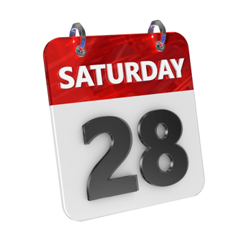 Saturday 28 Date 3D Icon Isolated, Shiny and Glossy 3D Rendering, Month Date Day Name, Schedule, History png