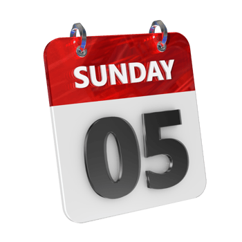 Sunday 5 Date 3D Icon Isolated, Shiny and Glossy 3D Rendering, Month Date Day Name, Schedule, History png