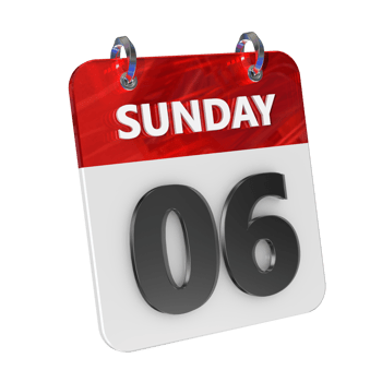 Sunday 6 Date 3D Icon Isolated, Shiny and Glossy 3D Rendering, Month Date Day Name, Schedule, History png