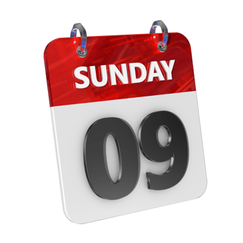 Sunday 9 Date 3D Icon Isolated, Shiny and Glossy 3D Rendering, Month Date Day Name, Schedule, History png