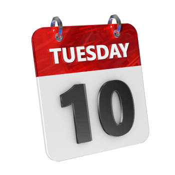 Tuesday 10 Date 3D Icon Isolated, Shiny and Glossy 3D Rendering, Month Date Day Name, Schedule, History png