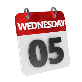 Wednesday 5 Date 3D Icon Isolated, Shiny and Glossy 3D Rendering, Month Date Day Name, Schedule, History png