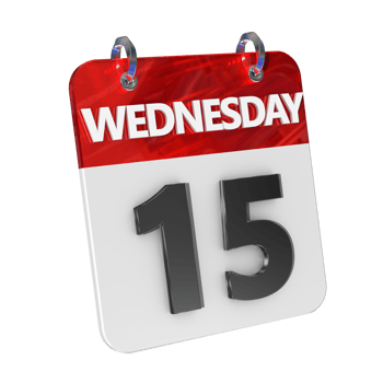 Wednesday 15 Date 3D Icon Isolated, Shiny and Glossy 3D Rendering, Month Date Day Name, Schedule, History png
