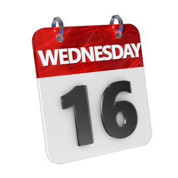 Wednesday 16 Date 3D Icon Isolated, Shiny and Glossy 3D Rendering, Month Date Day Name, Schedule, History png