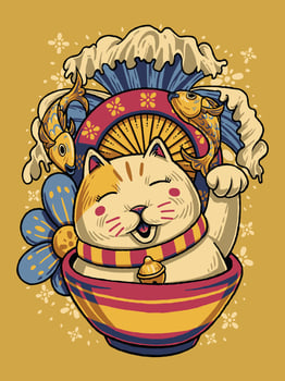 Japanese Cat Doodle Illustration vector
